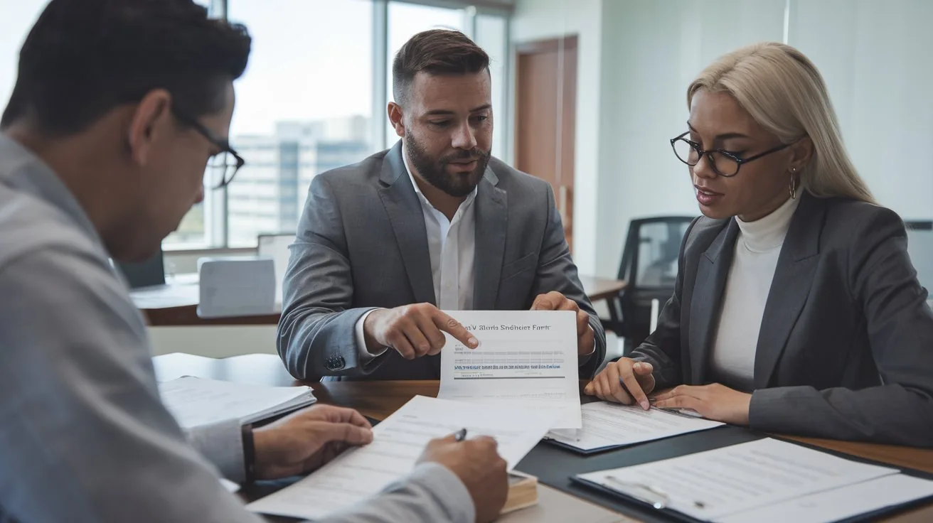 Florida seller disclosure review — real estate advisor pointing to specific line on seller property disclosure form with buyer