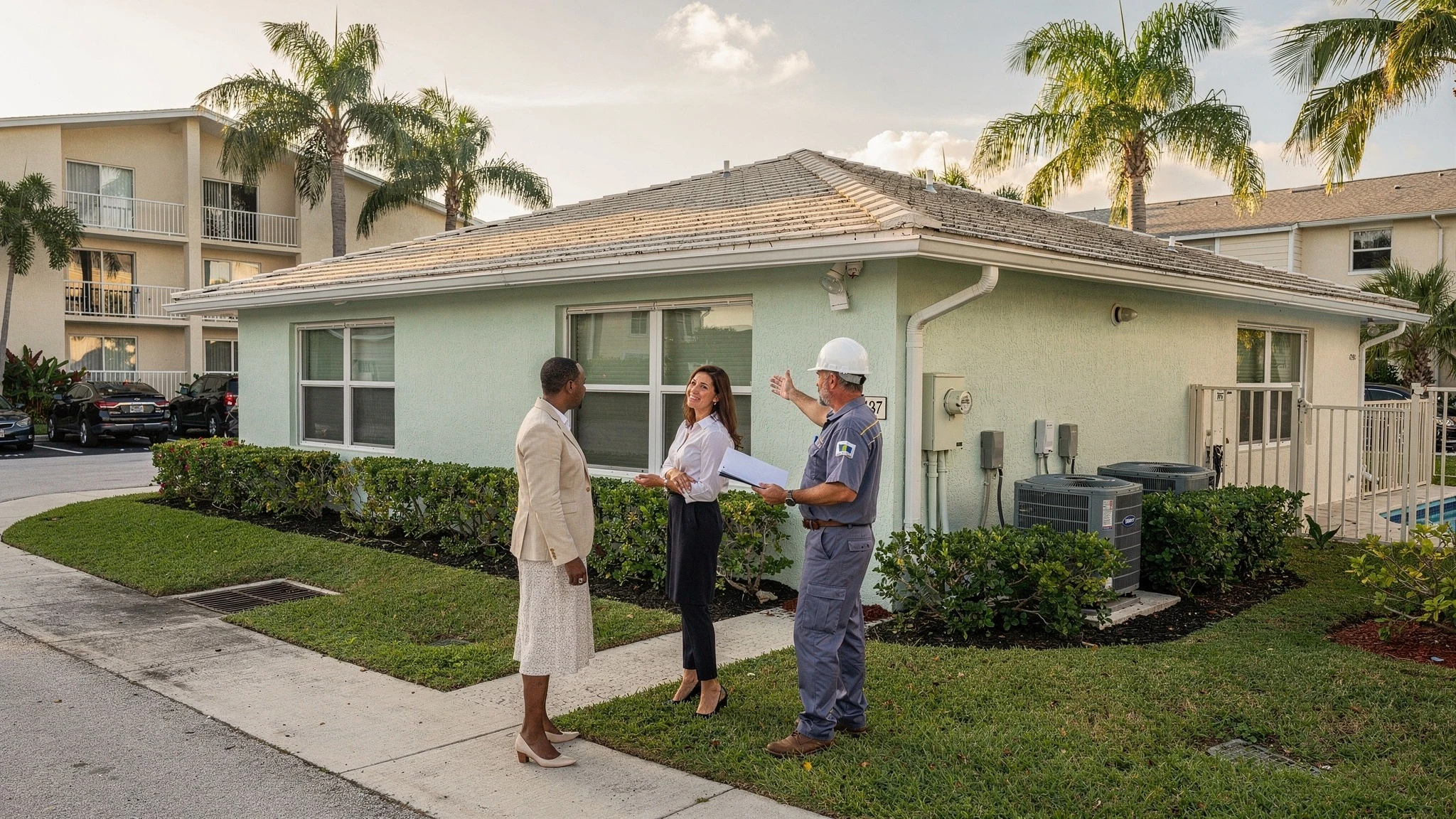 Buyer and professionals reviewing condo, townhome, and single-family home condition, association records, and insurance questions in Broward County