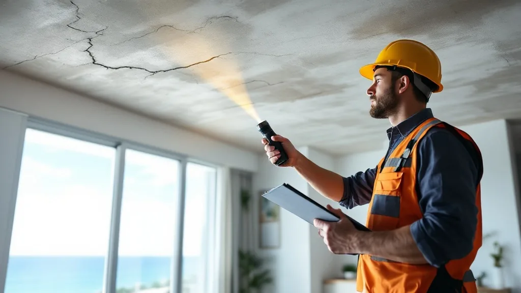 Licensed GC condo assessment Miami — contractor inspecting building exterior and structural components of Miami condo tower from balcony