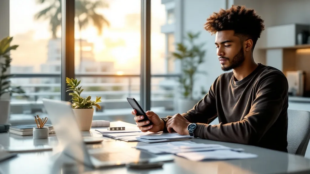 Credit score building factors Florida — young professional reviewing credit score on smartphone with financial documents
