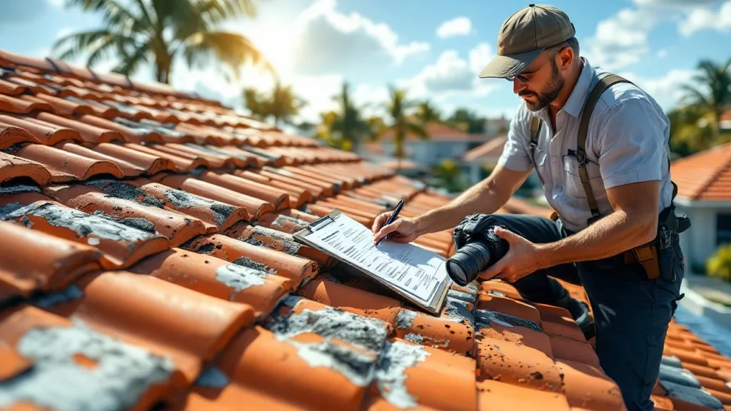 FHA appraisal roof condition flag South Florida — inspector documenting roof tile condition and wear on Florida home that triggered FHA appraisal condition