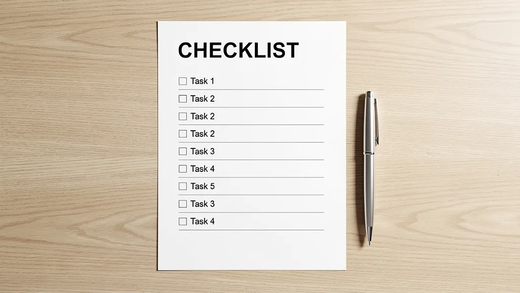 Florida home buying checklist PDF — printed checklist with pen on wooden desk