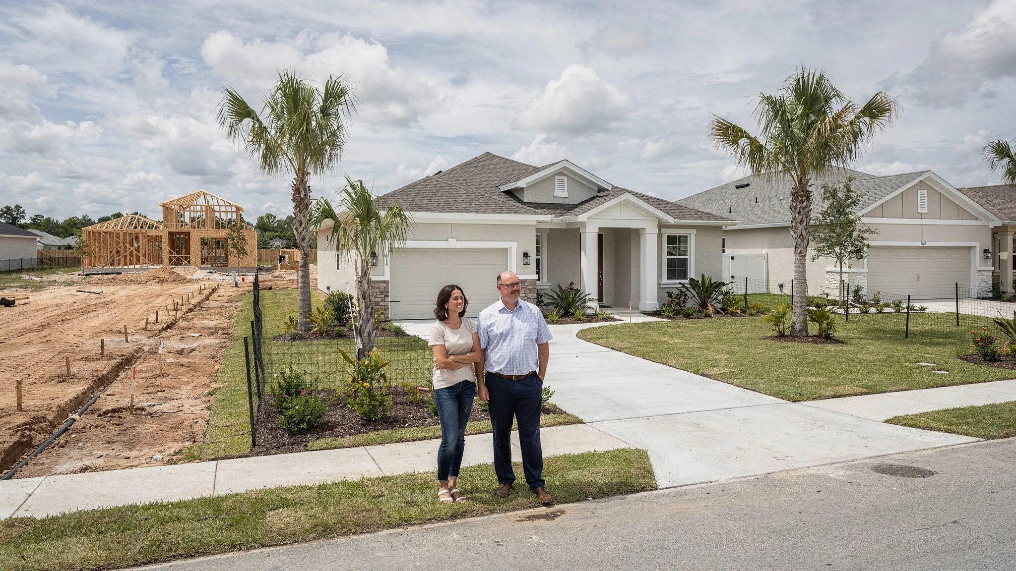 Conceptual South Florida new-home scene showing that deposits, financing, construction timing, inspections, and closing are separate commitments.