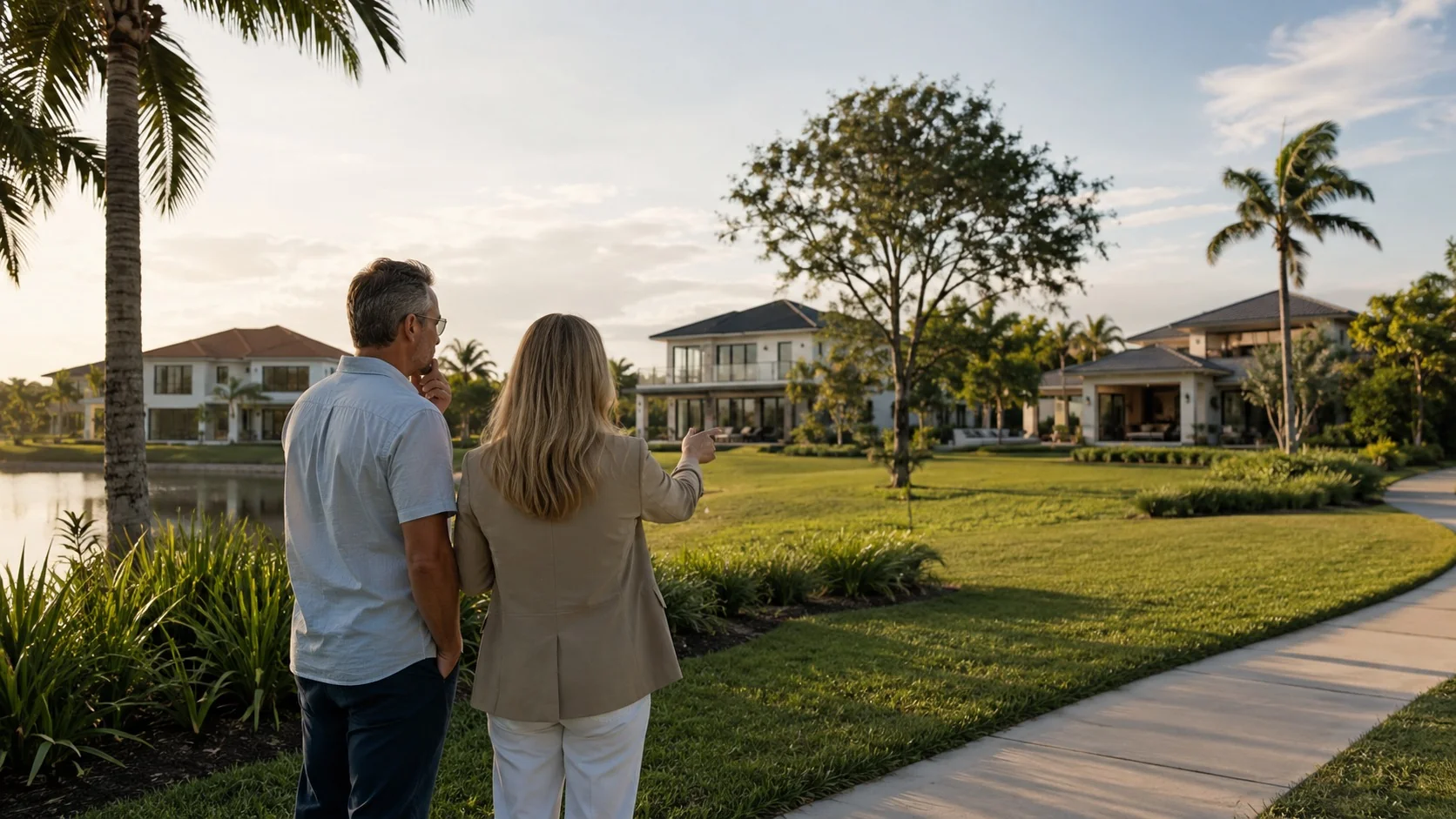Buyers comparing different homes and community locations while evaluating a South Florida new-construction decision.