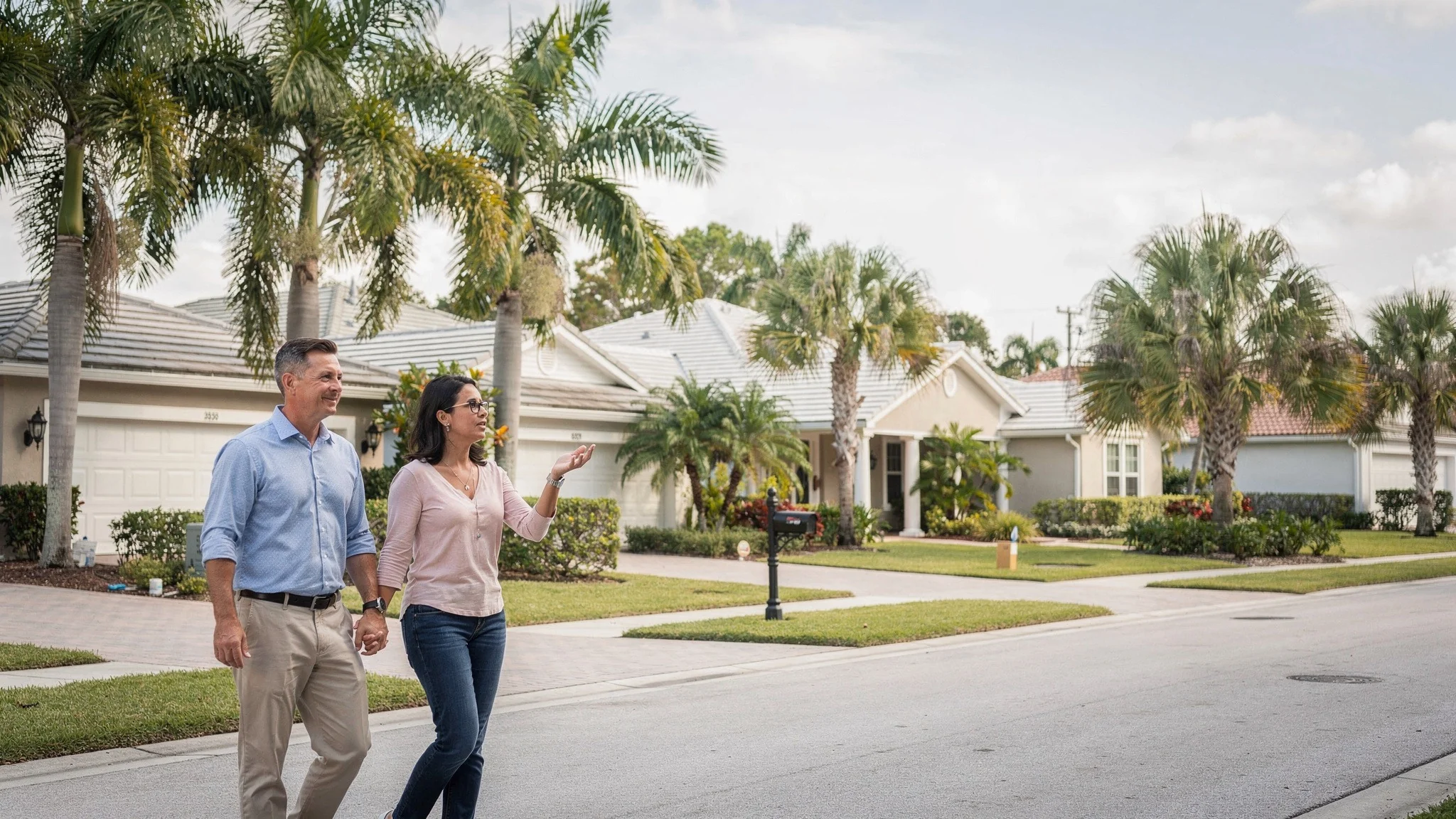 Buyer and advisor evaluating homes in an established South Florida community before confirming whether a property is builder owned or a resale.