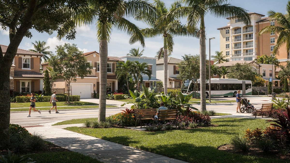 Miami-Dade residents use transit and public spaces near varied housing