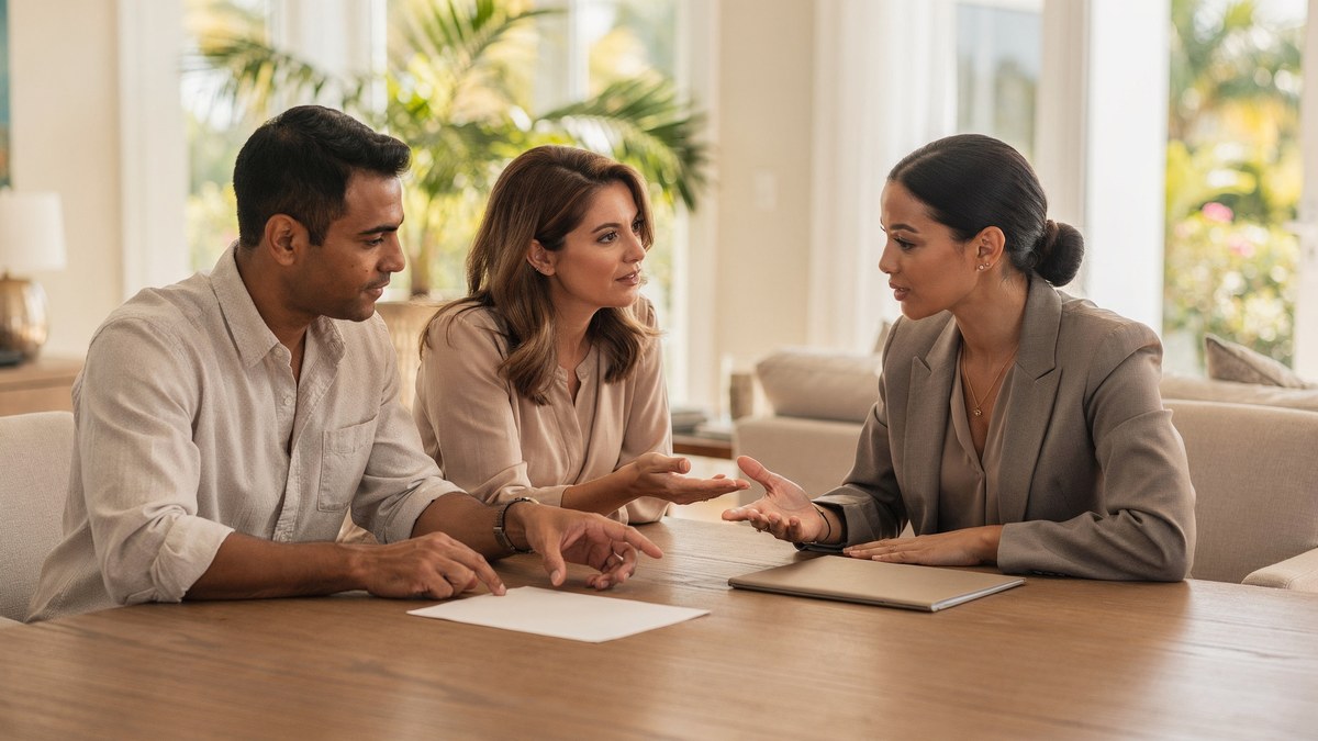 A buyer reviews Miami-Dade property facts with a real estate professional