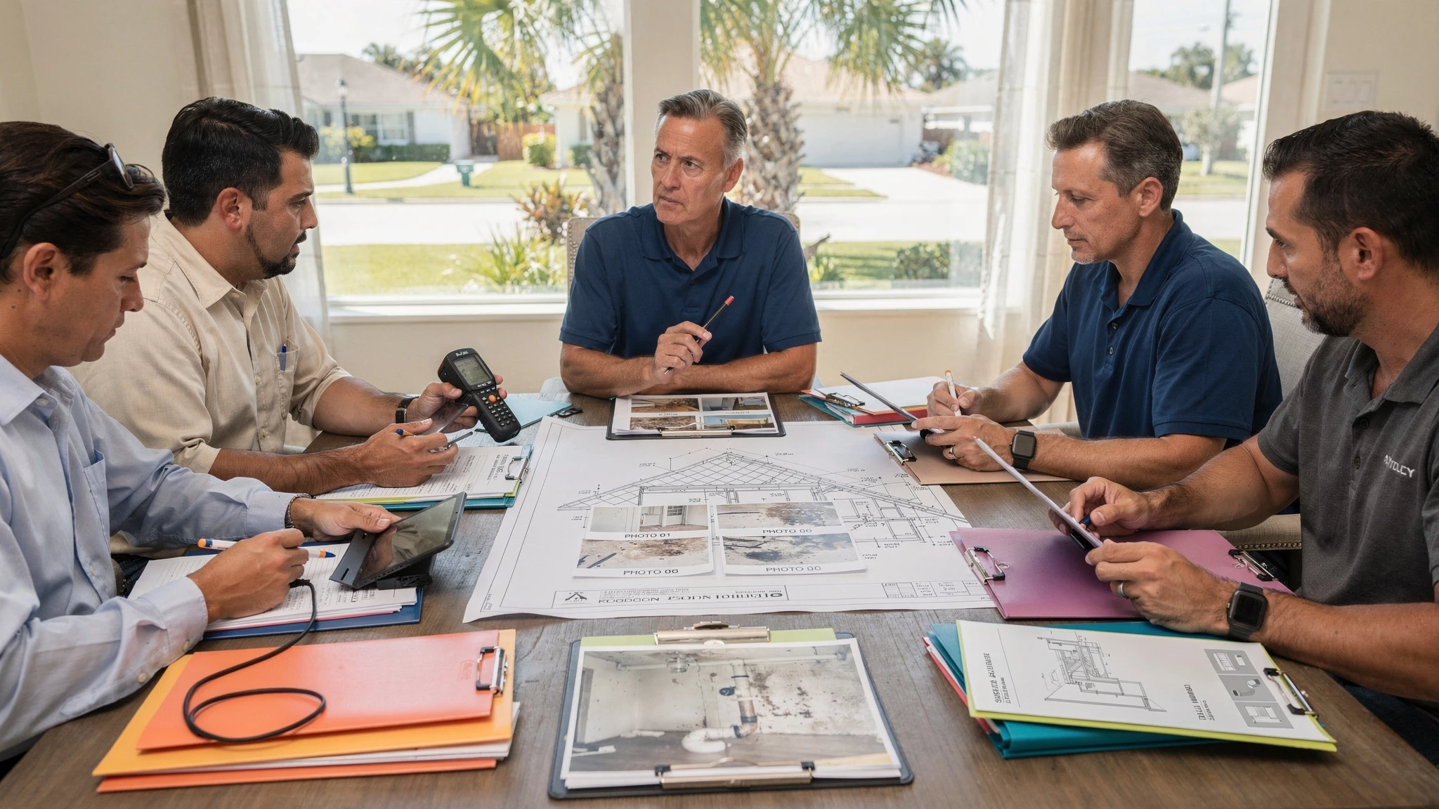 South Florida buyer reviewing separate mold assessment, cleanup, moisture repair, and rebuilding scopes with property professionals