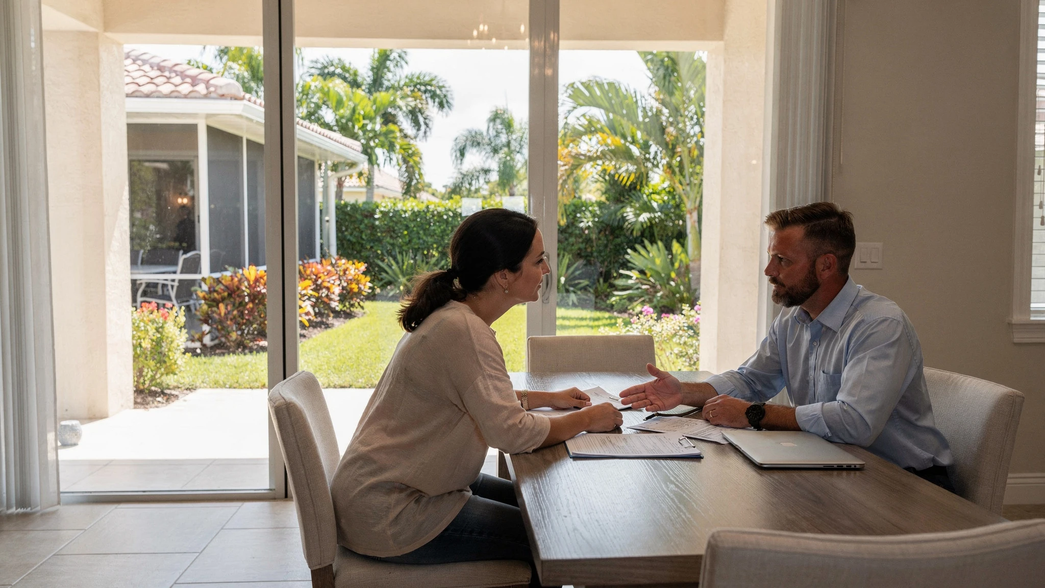 Buyer comparing Palm Beach County parcel records, permit office, flood information, insurance, and ownership costs