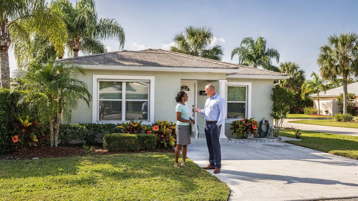 Buyer reviewing address-level property records outside a Hollywood home