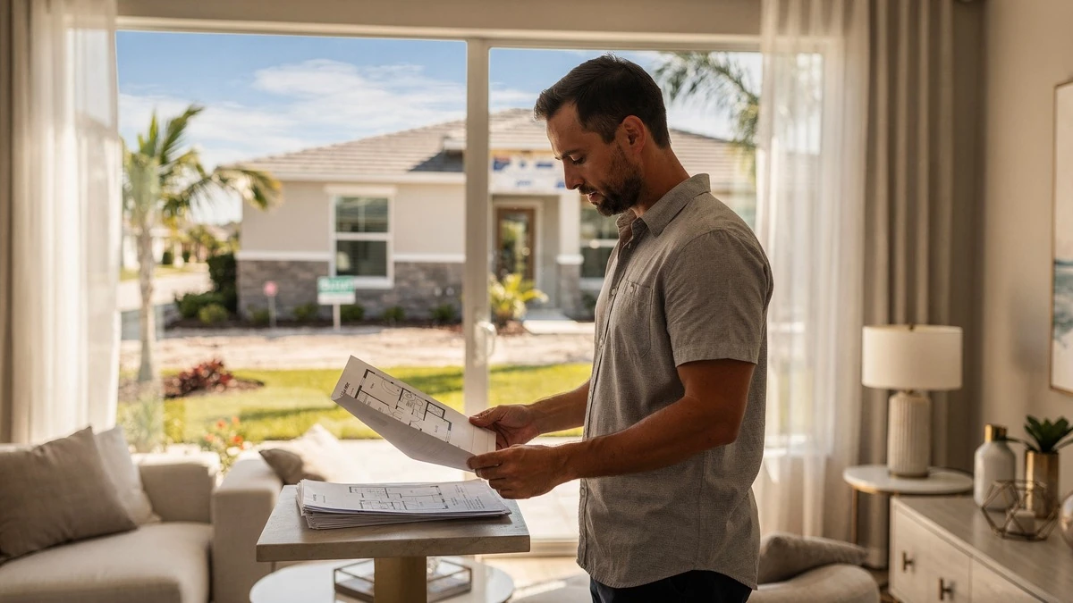 Buyer reviewing address-level property records outside a Miami home