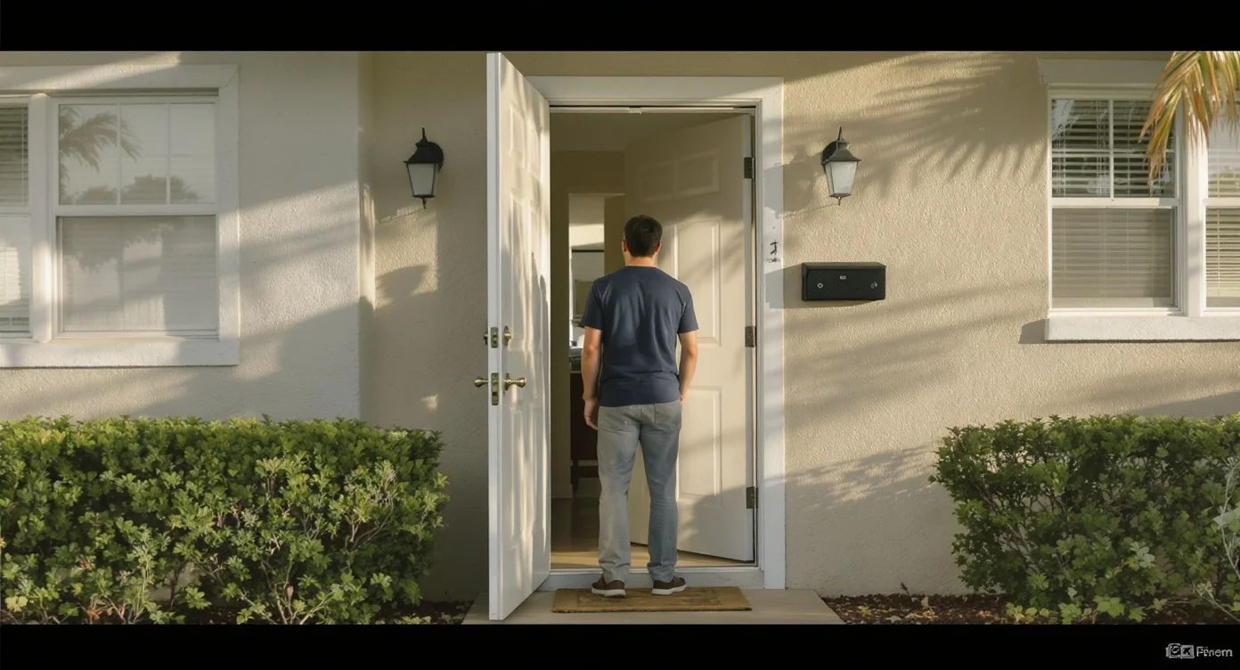 First-time buyer standing at the doorway of a South Florida home.