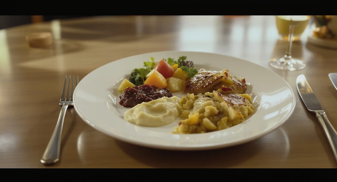 Dinner plate with several portions representing the parts of a monthly payment.