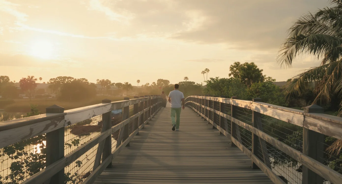 Person standing at the beginning of a bridge representing the offer decision.