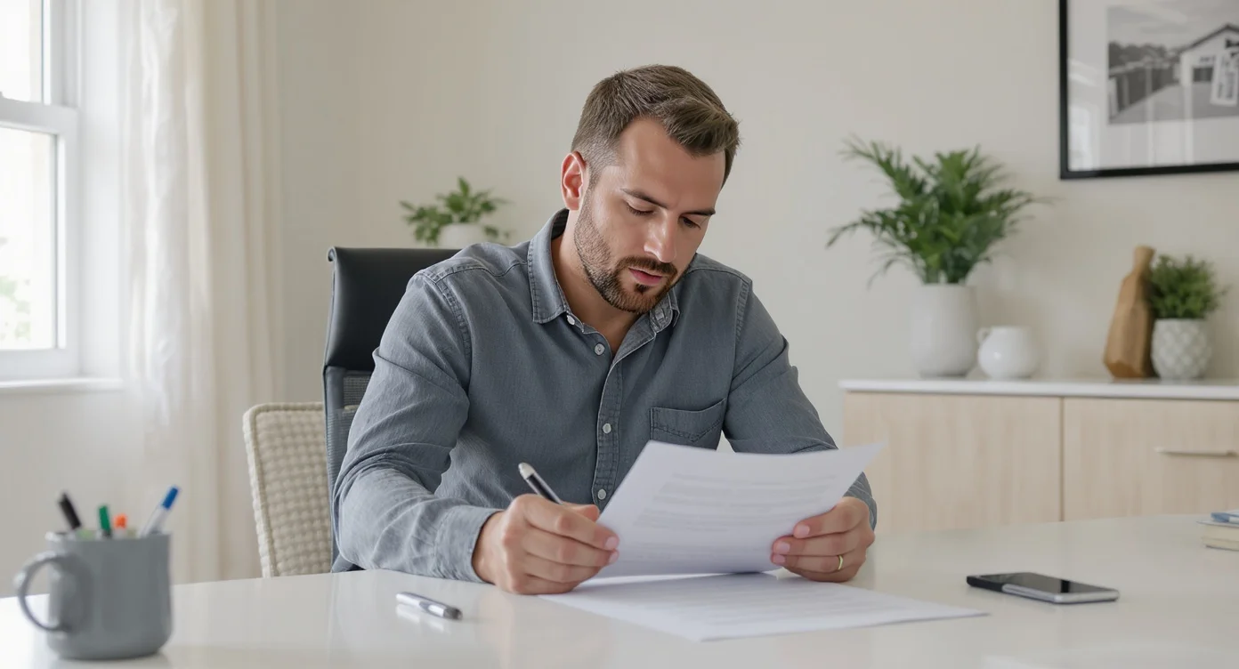 First-time buyer reviewing a home purchase offer document.