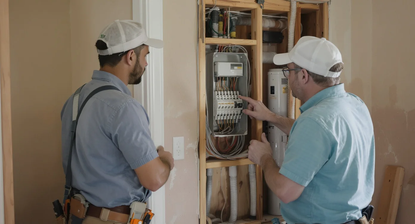 Home inspector explaining a property condition item to a first-time buyer.