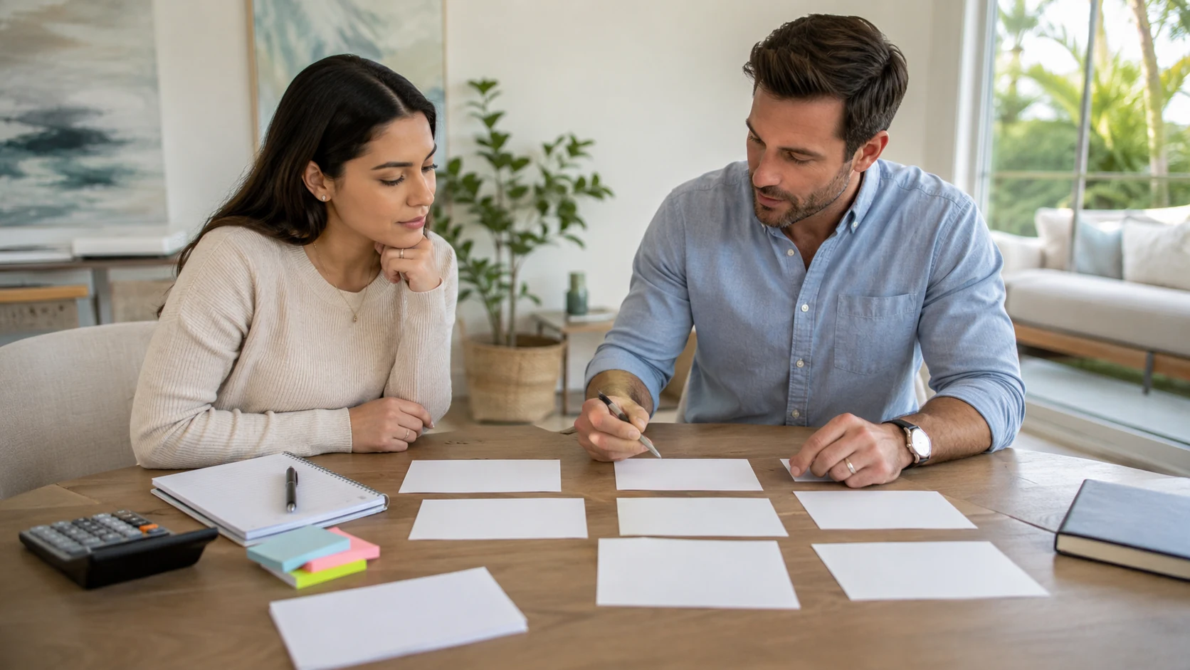 Buyer reviewing the different parts of a home purchase offer with an advisor.