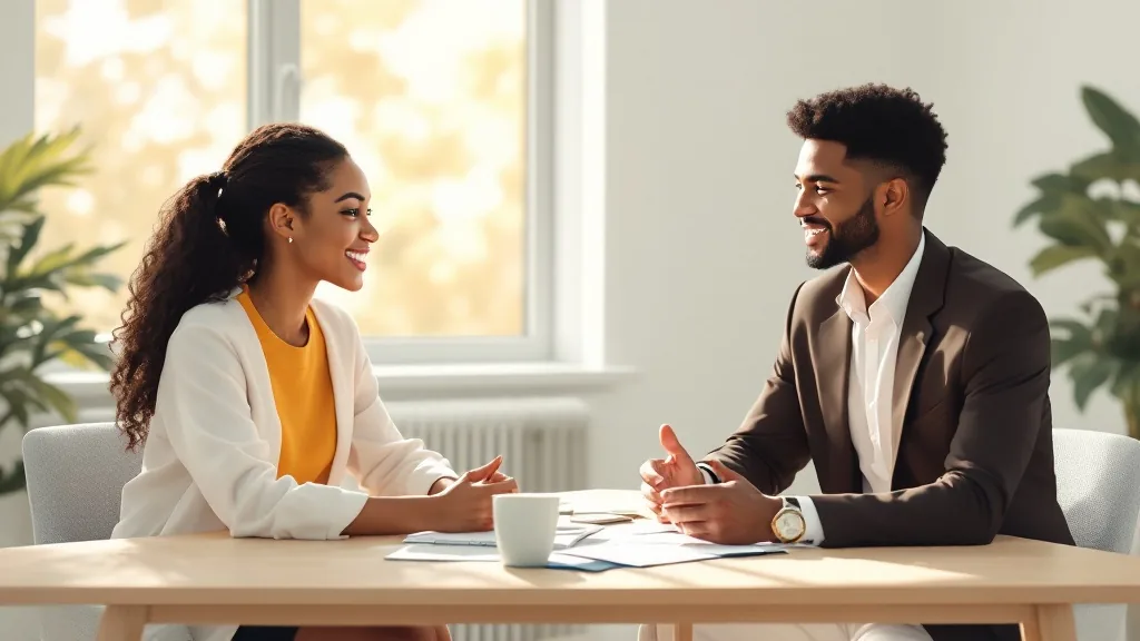 First-time buyer having a calm educational conversation with a mortgage lender ally