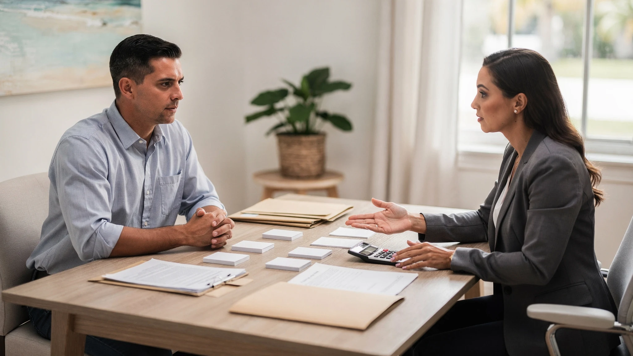 Homebuyer reviewing electrical and HVAC questions with an advisor.