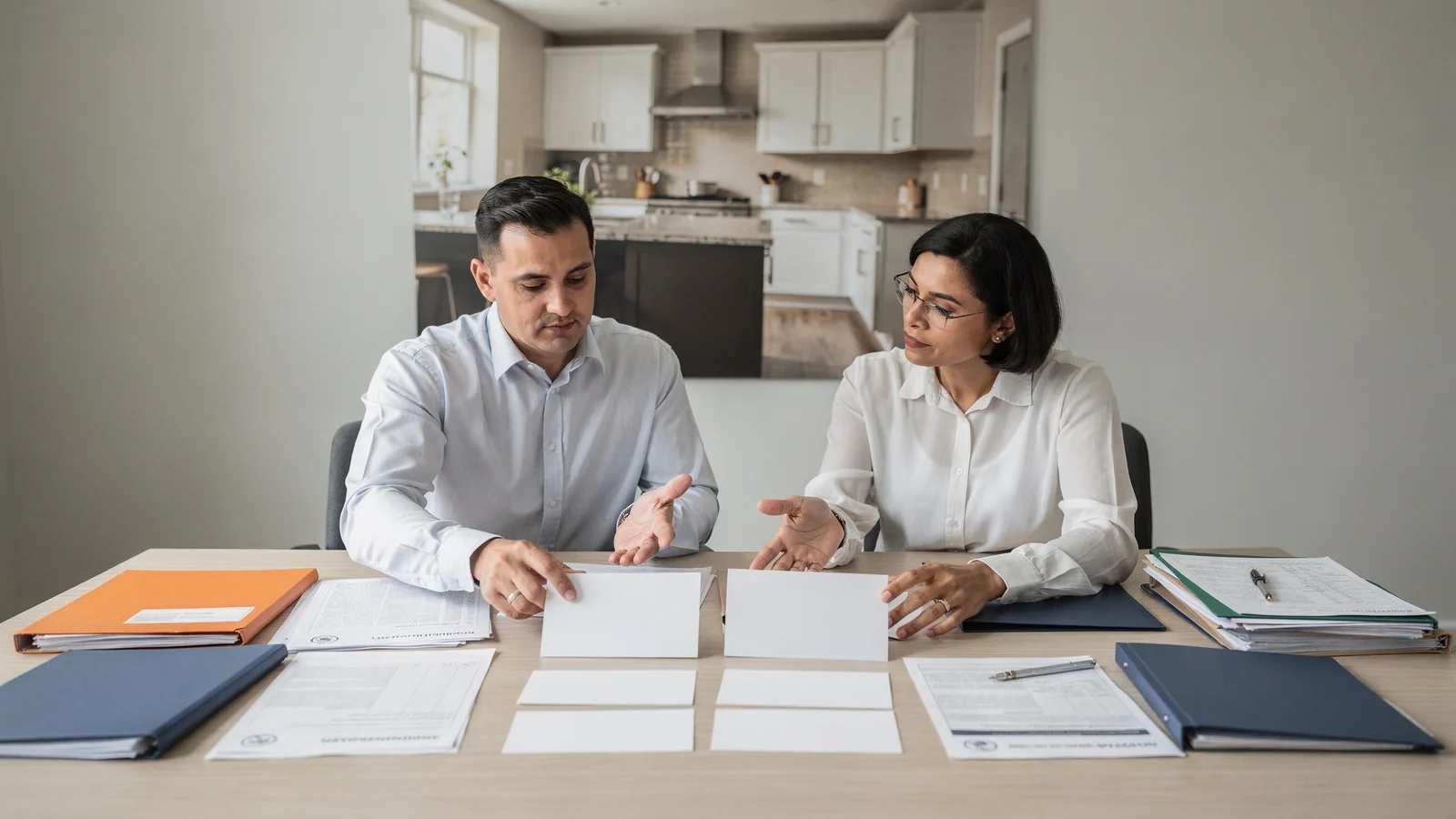 Homebuyer reviewing property type responsibility cards with an advisor.