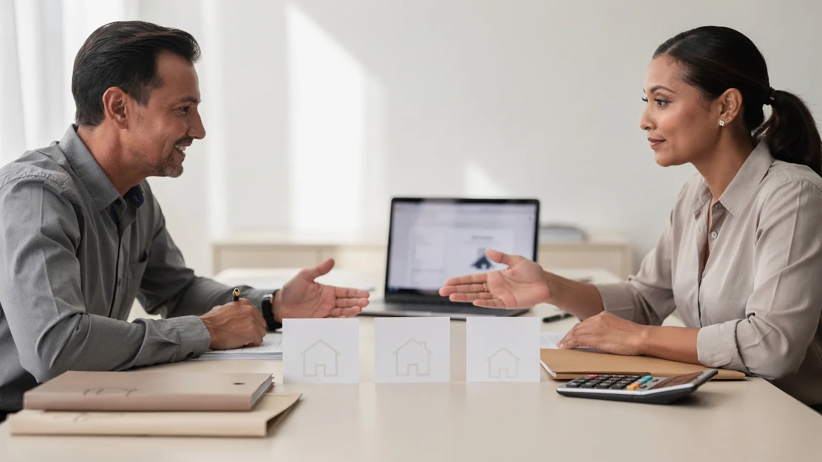 Homebuyer reviewing different property type options with an advisor.
