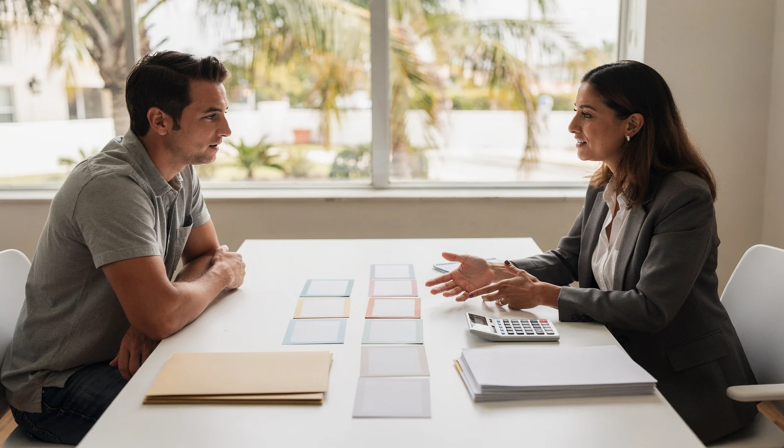 New homeowner reviewing life-after-closing responsibilities with an advisor.