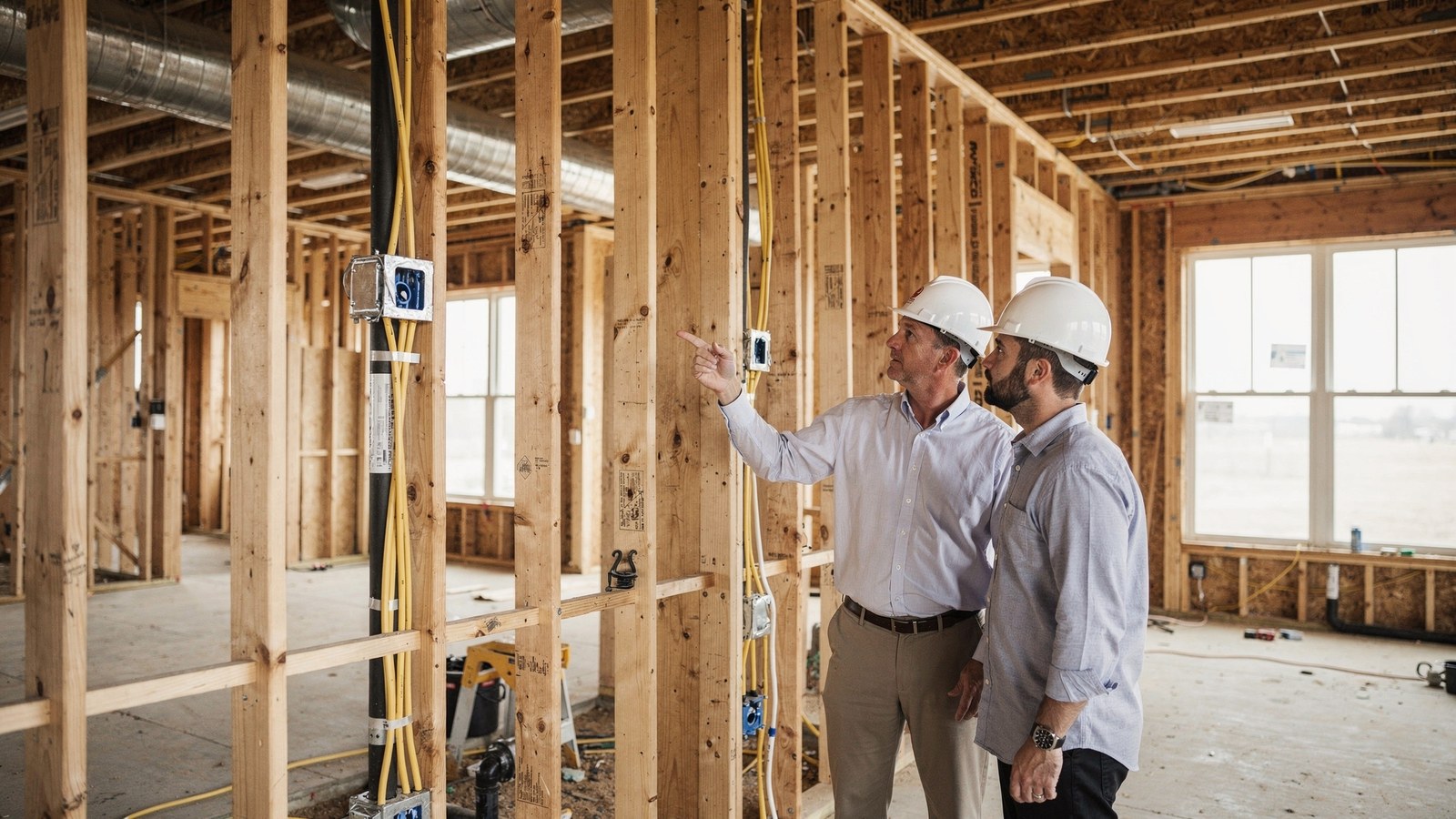 A new-construction walkthrough showing buyers learning about construction details before making decisions.
